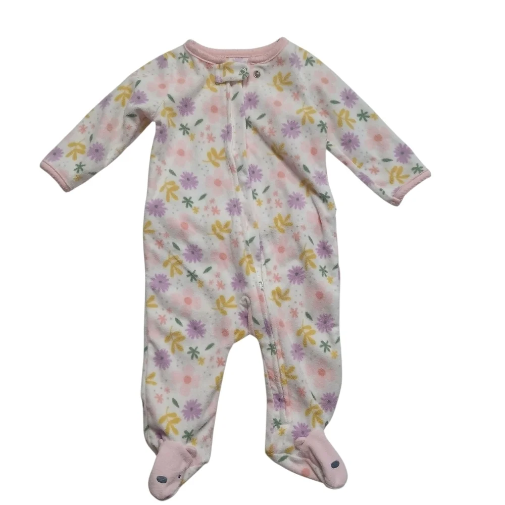 Simple Joys Carter's Girl’s Floral Pink Purple Footies Fleece Sleeper Sz 3-6 M